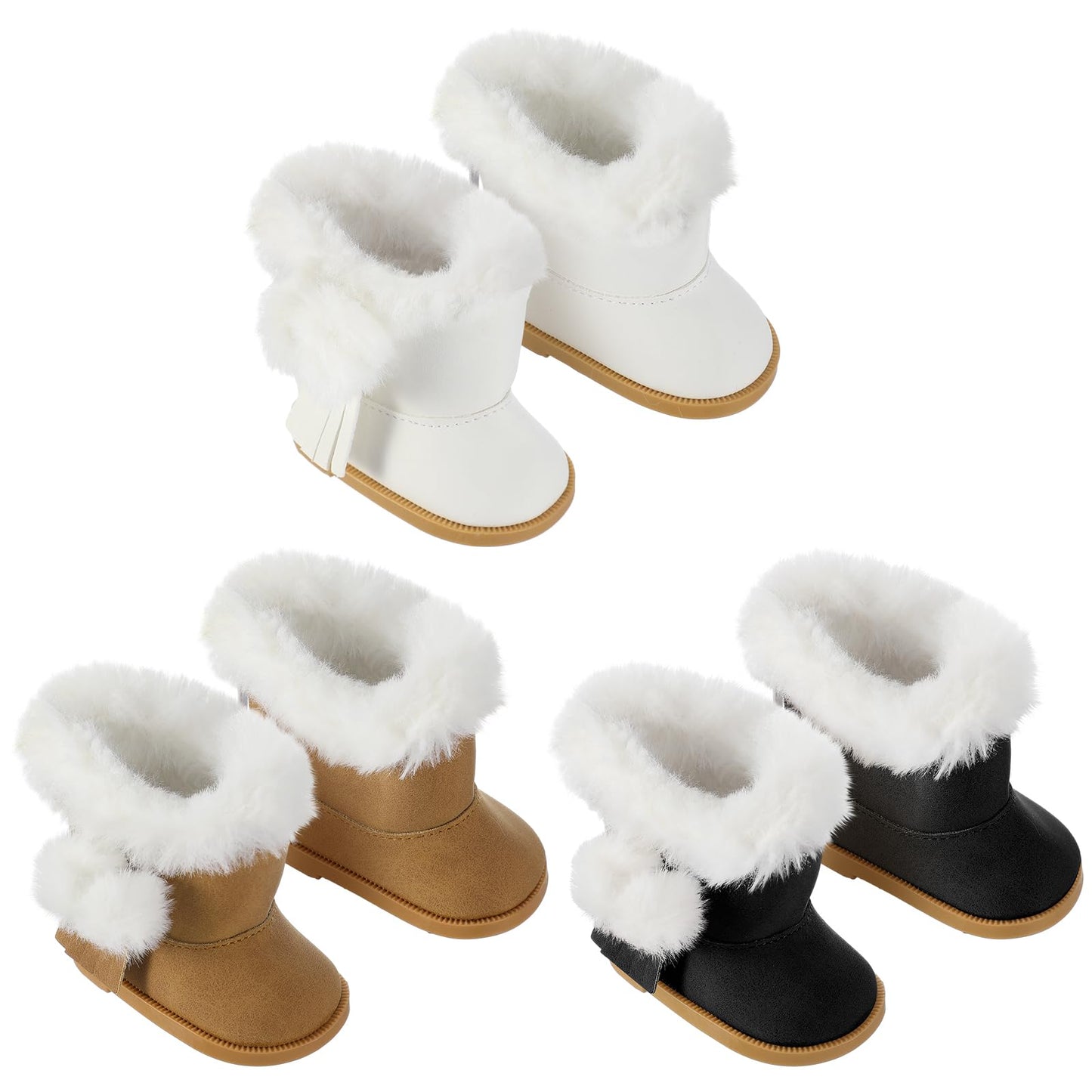 3 Pairs Christmas18 Inch Doll Shoes Boots Dolls Winter Snow Doll Boots Accessories(Black White Brown)