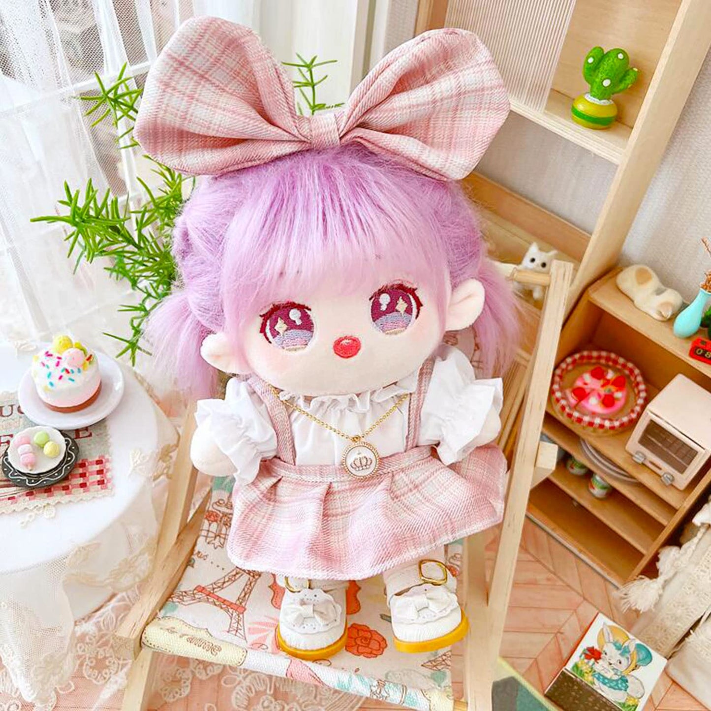 Plush Doll Clothes Set, Cute JK Uniform Set, Doll Dress Shirt Bow Necklace Shoes 5Pcs Outfits for 20cm/8 inch Soft Dolls Stuffed Animals (pink clothes set-20cm/8)