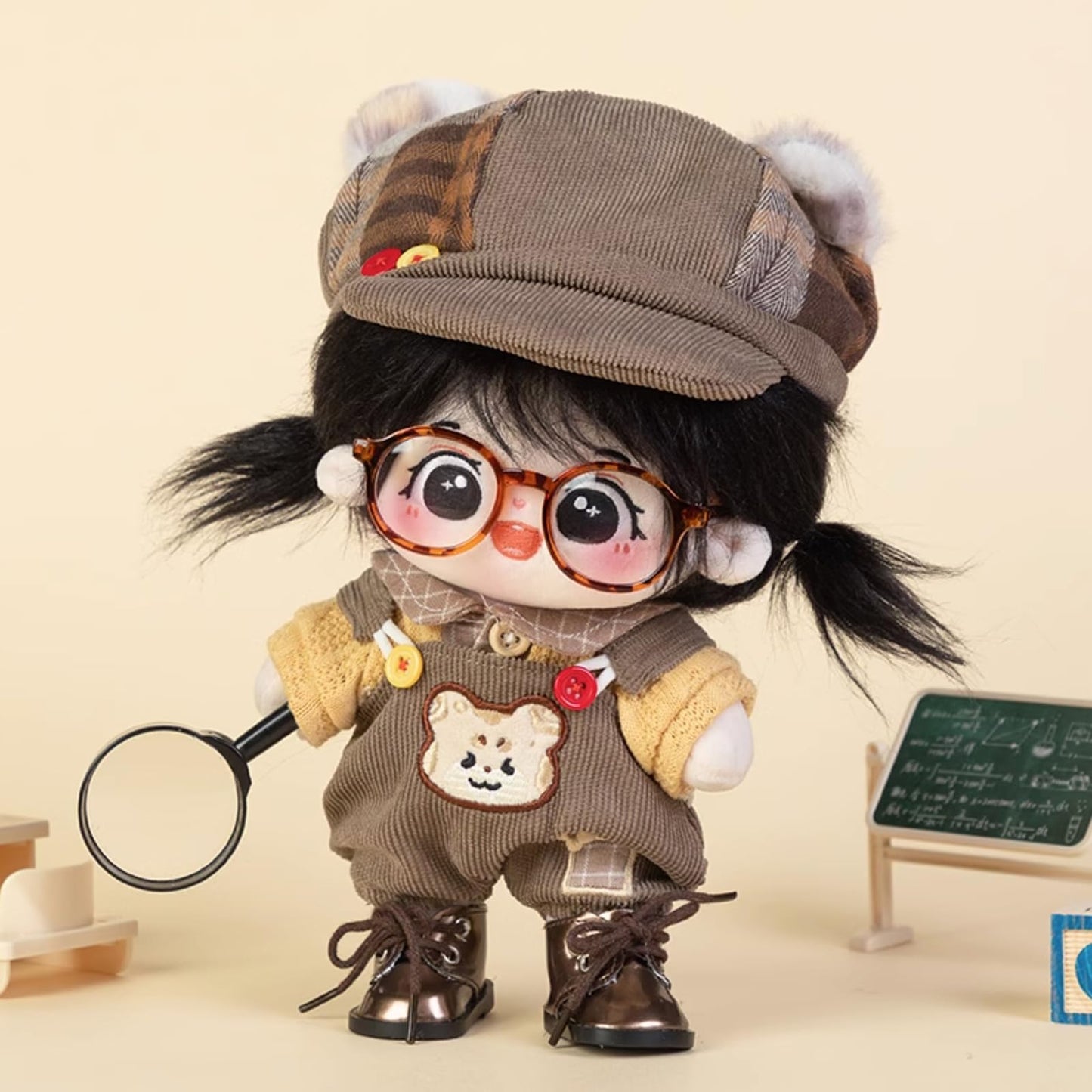 Soft Stuffed Animal Clothes, Cute 20cm Plush Doll Clothes Set for Stuffed Animals, Hat Shirt Shoes Glasses Bag Bib Pants 20cm Doll Clothes (Leopard Doll Clothes Set-20cm/8)