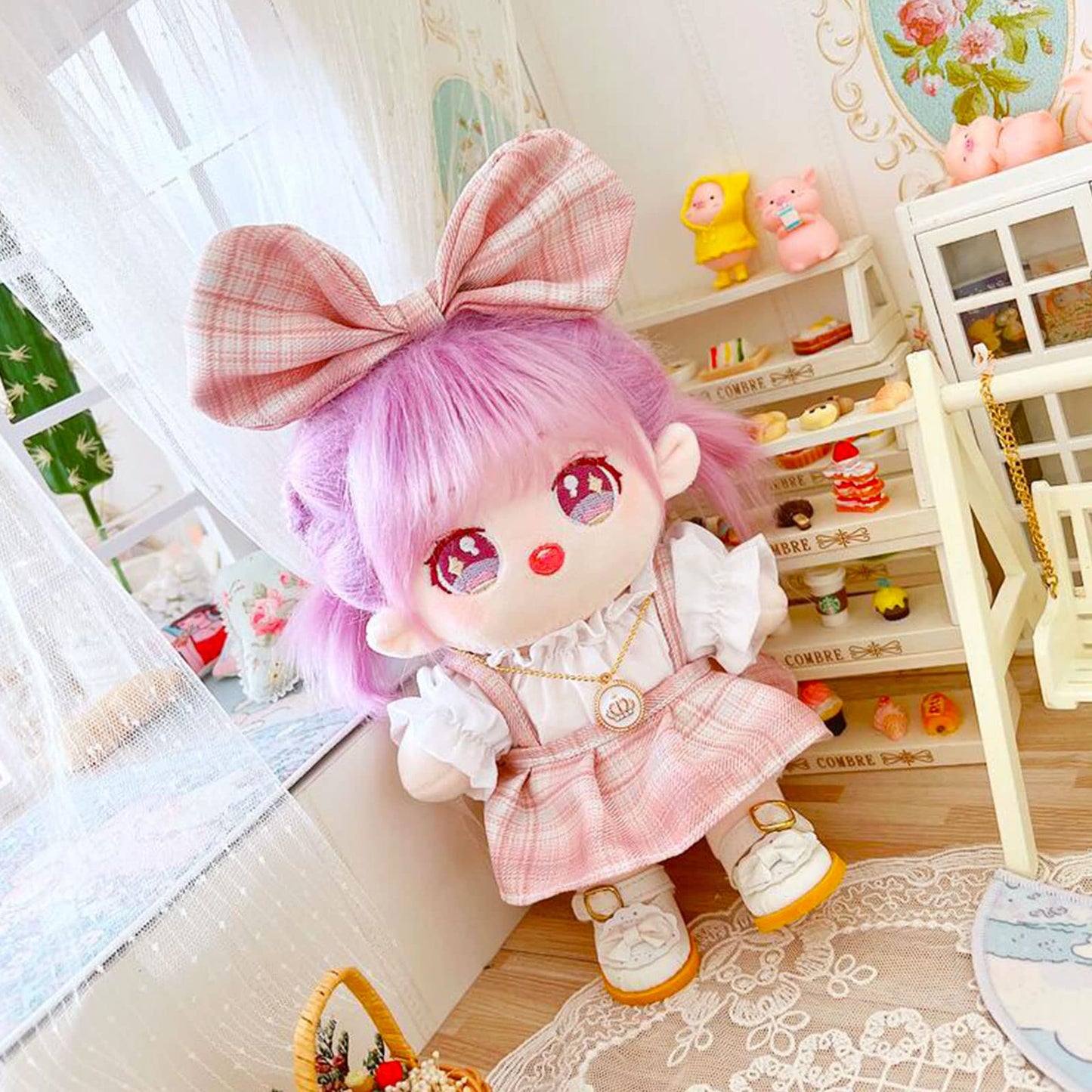 Plush Doll Clothes Set, Cute JK Uniform Set, Doll Dress Shirt Bow Necklace Shoes 5Pcs Outfits for 20cm/8 inch Soft Dolls Stuffed Animals (pink clothes set-20cm/8)