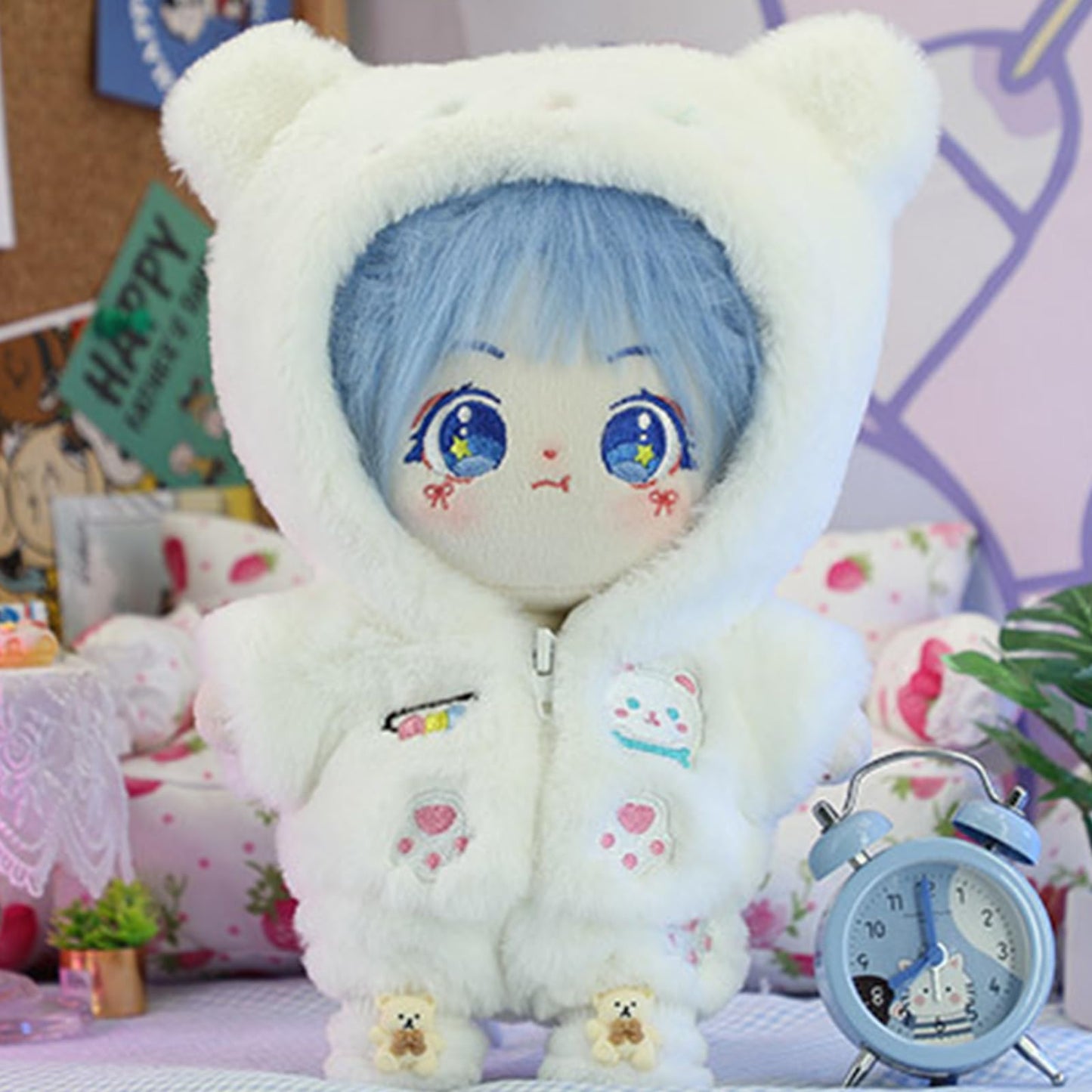 20cm Plush Doll Clothes, Anime Plushie Outfit Suit Pajamas, 8 inch Cotton Doll Clothes for Skzoo Dolls Stuffed Animals (WhiteBearNew Suit)