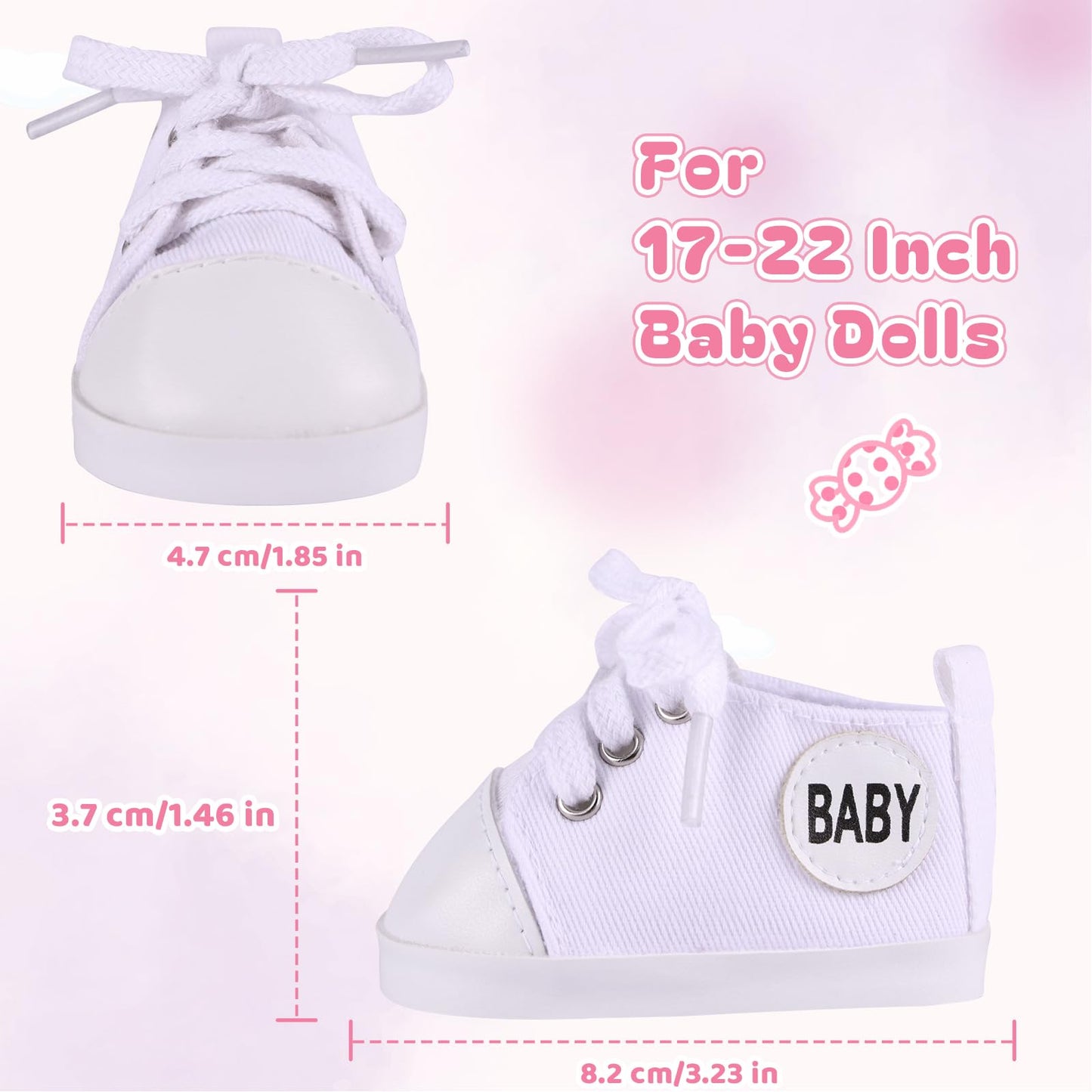 Baby Doll Shoes, 17-22 Inch Baby Doll Accessories Doll Canvas Shoes with Laces for Realistic Baby Dolls Girls & Boys, White with Letter Pattern