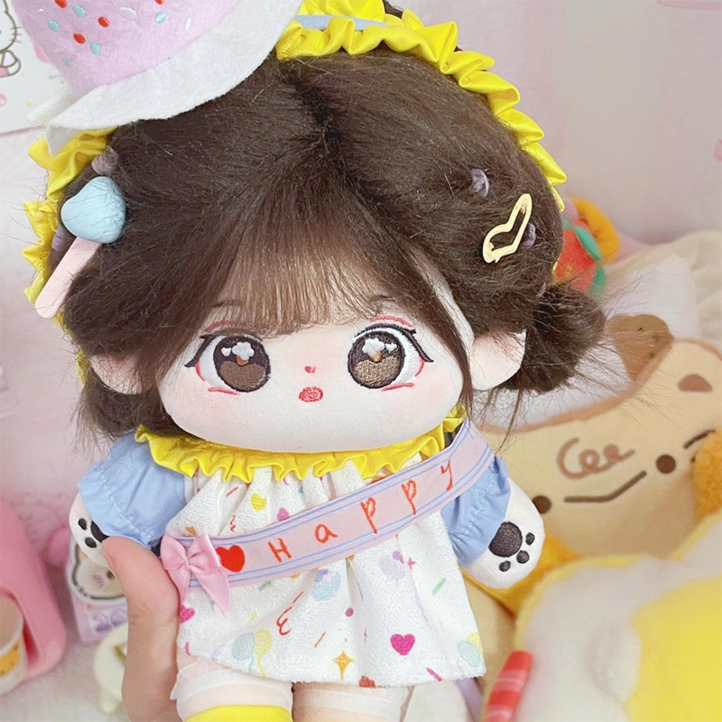 Plush Doll Clothes Set, Cute Stuffed Animal Clothes for 20cm/8in Cotton Dolls, Kawaii Happy Birthdiy 5-Piece Set Stuffed Doll Dress up Accessories Toys Gifts for Girls