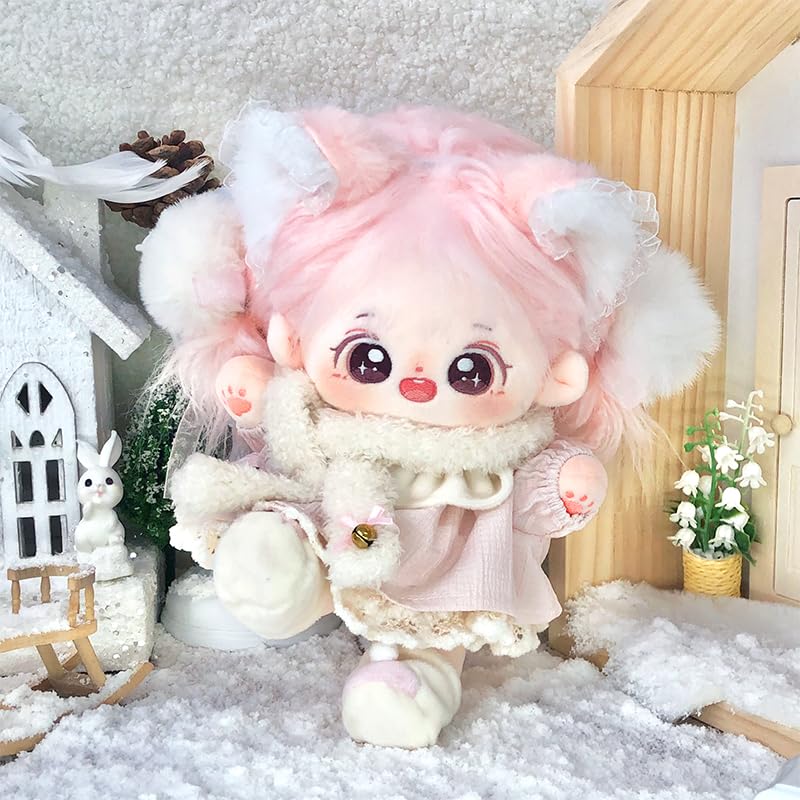 Plush Doll Clothes Set, Cute Pink Stuffed Clothes for 20cm/8in Cotton Dolls, Kawaii 4-Piece Set Doll Dress up Accessories Toys Gifts for Girls