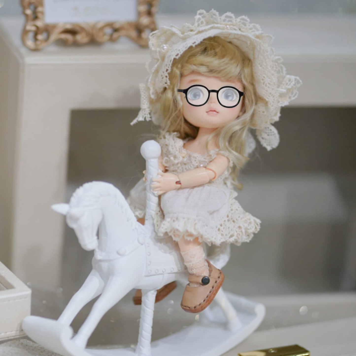 Doll Eyewear 2pcs Doll Glasses Doll Eyeglasses Doll Dress up Glasses Dolls Reading Glasses Mini Glasses Costume Supplies for 15-20cm Doll Kids Play House Black Transparent